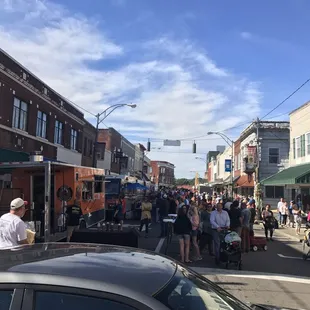 a crowd of people on the street