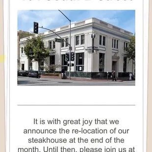 Relocating late Dec '22 from 60 E 3rd Ave. Great move for the hidden gem of 28+ day dry aged steaks to shine on the corner of E 2nd soon!