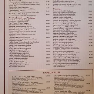 Wine menu