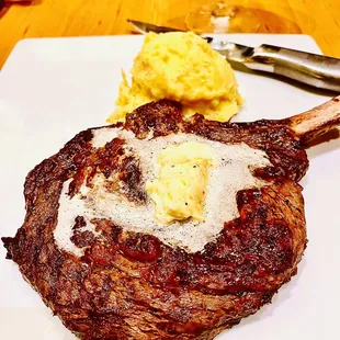18 ounce bone-in ribeye and mashed potatoes