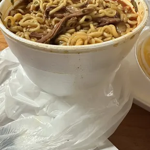 Noodles with Birria (huge and delicious)