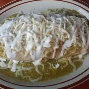 Carnitas burrito with green sauce