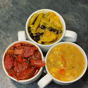 three bowls of soup