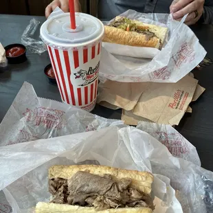 Wet Italian beef sandwich