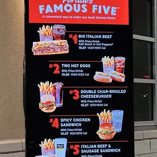 a menu for a fast food restaurant