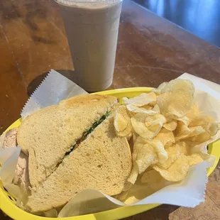 Tom Day sandwich and iced chai glacier