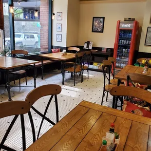 tables and chairs in a restaurant