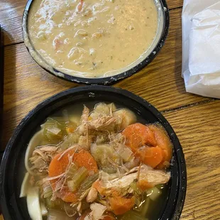 Top: clam chowder; Bottom: Chicken Noodle Soup