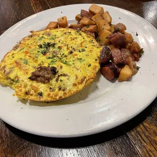 Omelette and breakfast hash