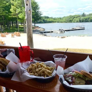 two baskets of food on a table