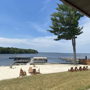 a view of the beach and dock
