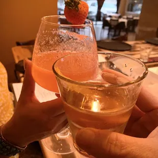 Prosecco w/ strawberry purée and a classic sazerac.