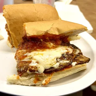Eggplant Parmigiana sandwich, &apos;regular&apos; size. Yum!