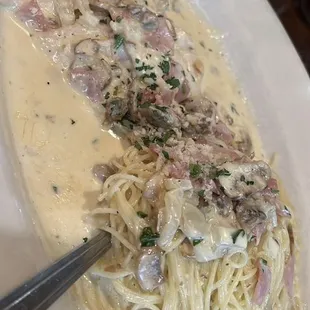 Tortellini with angel hair pasta with everything