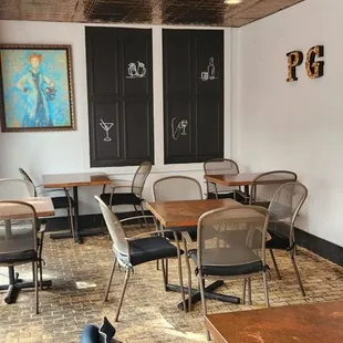 tables and chairs in a restaurant