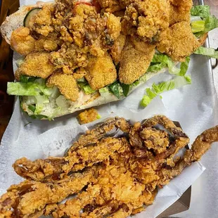 Shipwreck Poboy and Soft Shell Crab on Side