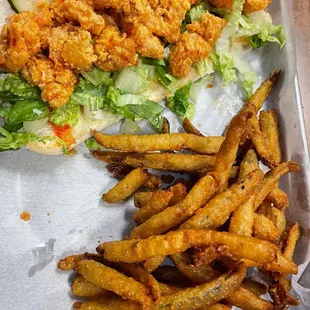 Cajun Asian Poboy with side of Pickle Spears