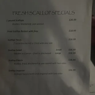 Scallop menu