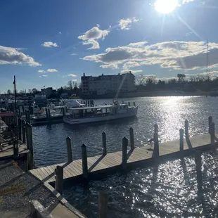 a boat docked at a dock