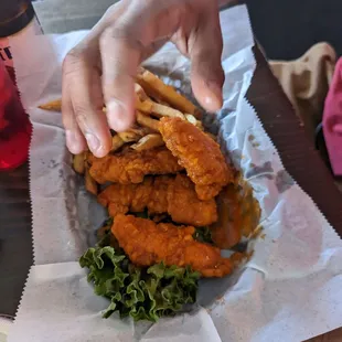 Chicken tenders with buffalo sauce