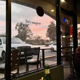 Looking outside at the sunset