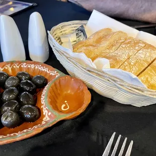 Complimentary Bread and Black olive starter