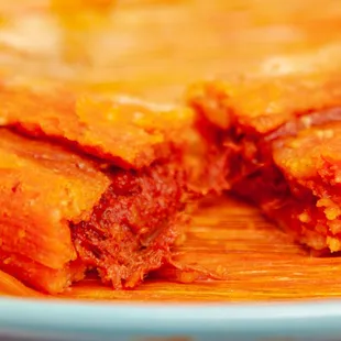 Red chile pork tamal.