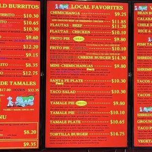 Menu board; very reasonable prices