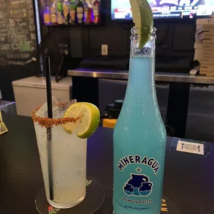 Ocean water blue margarita on the right