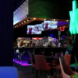 a bar with neon lights