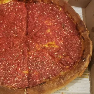 Deep dish pepperoni pizza