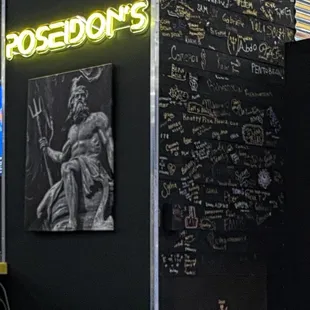 a neon sign in a restaurant