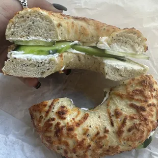 Asiago bagel with cucumber