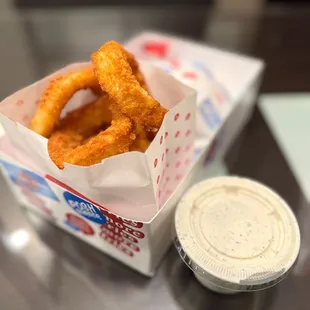 Onion rings - when you were only craving for onion rings, but ended up grabbing a burger as well...Smh