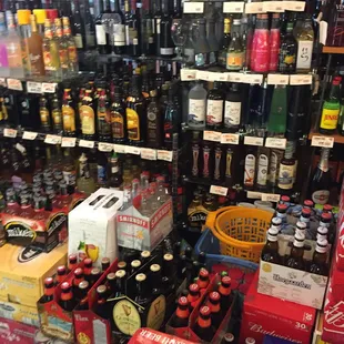 Piles of beer and wines everywhere.