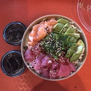 Tuna and Salmon poke bowl.