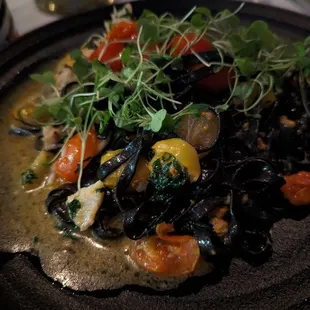 Sea Urchin squid ink Linguine