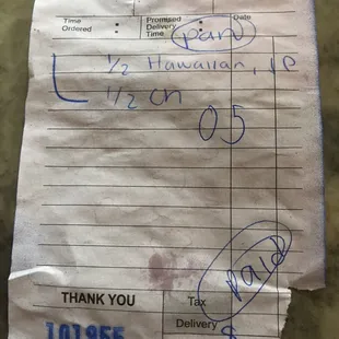 a receipt for a customer