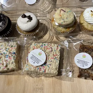 Vegan Week Deluxe Box (cookies &amp; cream, pumpkin choco chip, lemon pistachio, and Funfetti cupcakes, a Mandi bar, and 2 rice crispies)