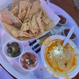 Chips Queso with Taco Meat and Chips