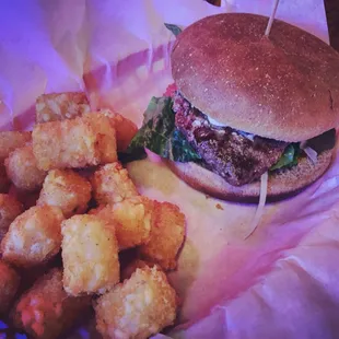 Bison burger &amp; tots