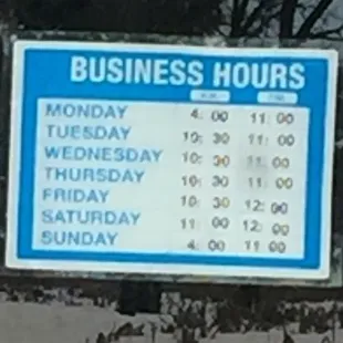 Note the lunch hours are only on specific days.