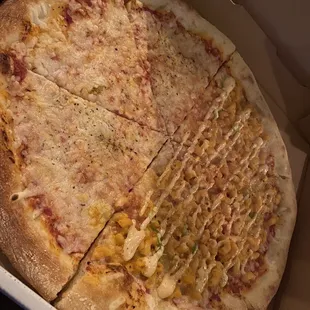 Half cheese and have Mac n Cheese with no bacon