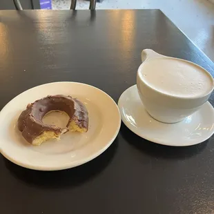 Chocolate donut and chai latte