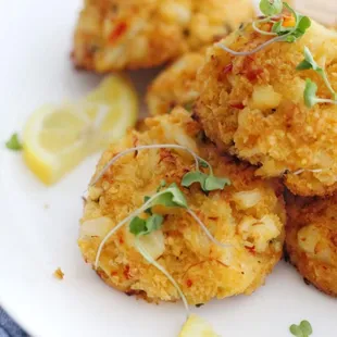 a plate of crab cakes