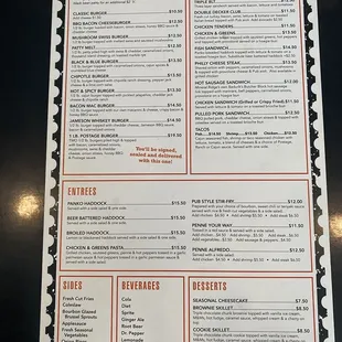 the menu for the restaurant