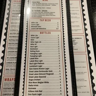 Dinner menu