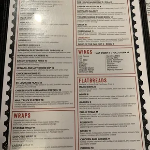 Dinner menu
