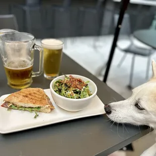 Brussel salad with half sandwhich