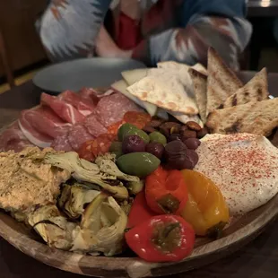 Charcuterie board. The hummus and peppers were my favs